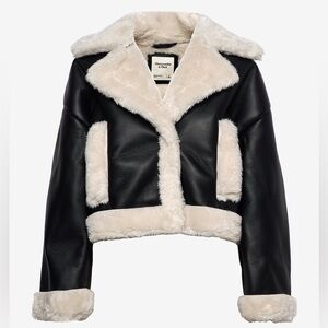 Abercrombie short sherpa-lined leather jacket